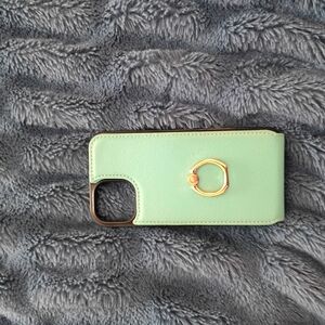 Mint Green IPhone 14 Case with Ring Holder And Card Holder